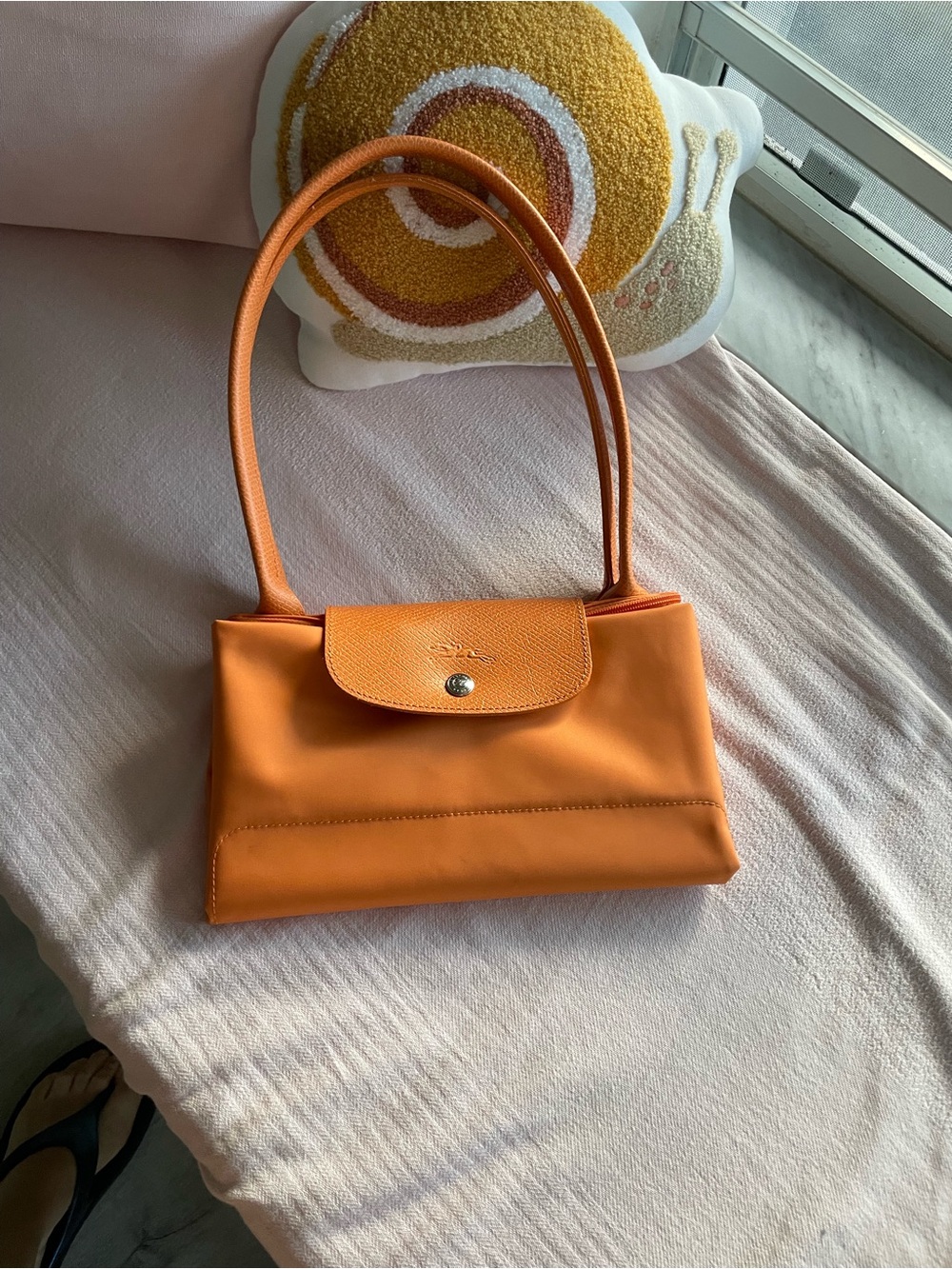 Longchamp Orange Shoulder Bag with Snap Flap